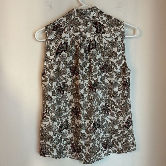 FRAME women 100% silk sleevless paisley button up mock neck top office size XS! - Picture 11 of 13